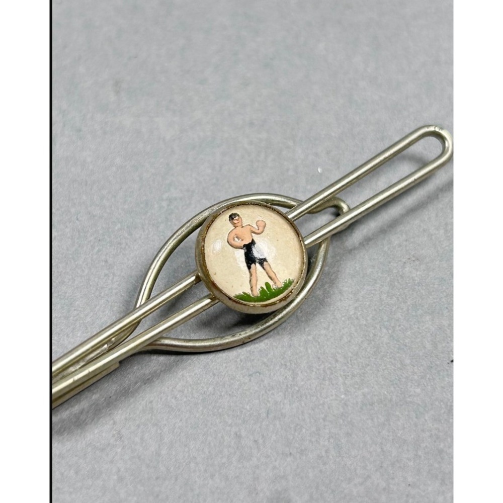 Vintage Strongman Boxer Tie Bar Tie Clip Silver Tone Mid Century Retro OS